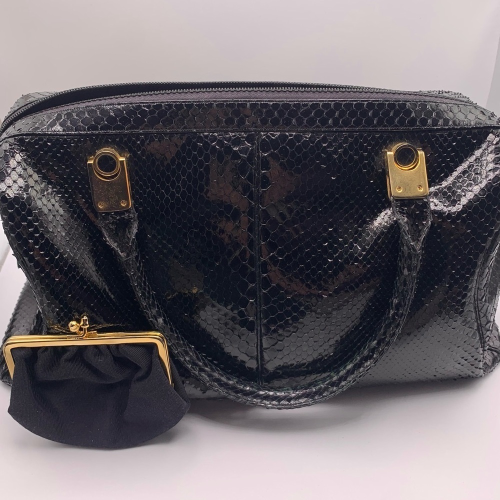 Judith Leiber Black Snakeskin Handle Bag - Vintage